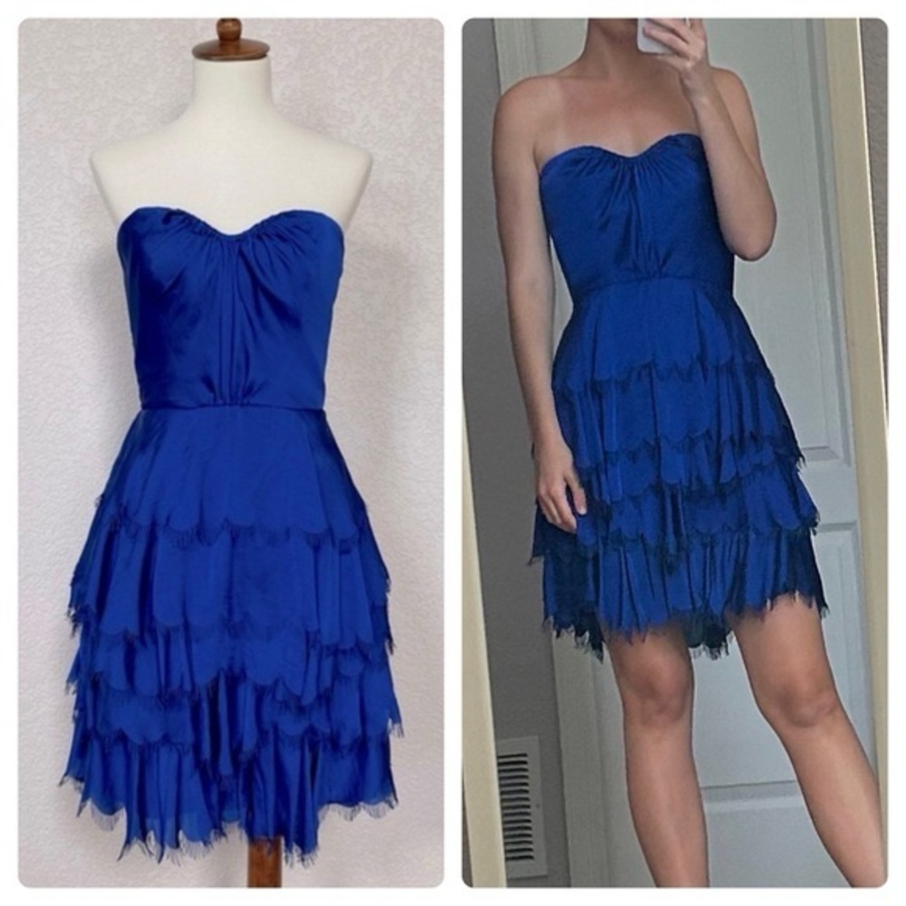 NWT REBECCA TAYLOR Eyelash Bustier Strapless Dress Cobalt Blue (D11)